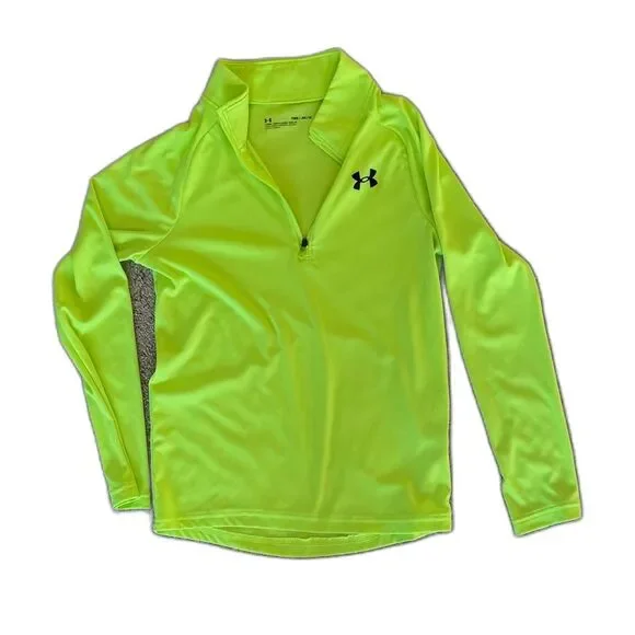 Under Armour Boys 10/12 Neon Green Quarter Zip Pullover YMD Athletic Tech Sporty - Picture 1 of 3